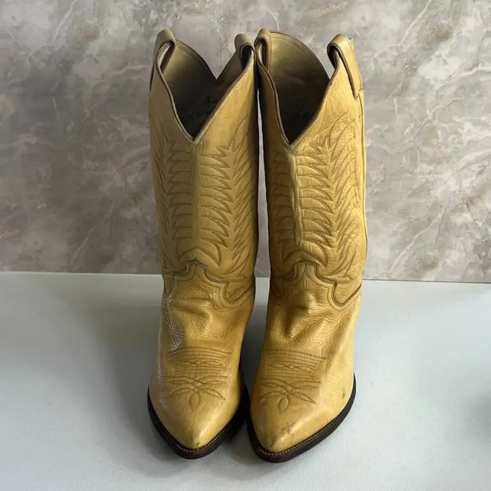 Justin Boots Men's Size 9 Cowboy Western Blonde Leather Embroidered made in USA